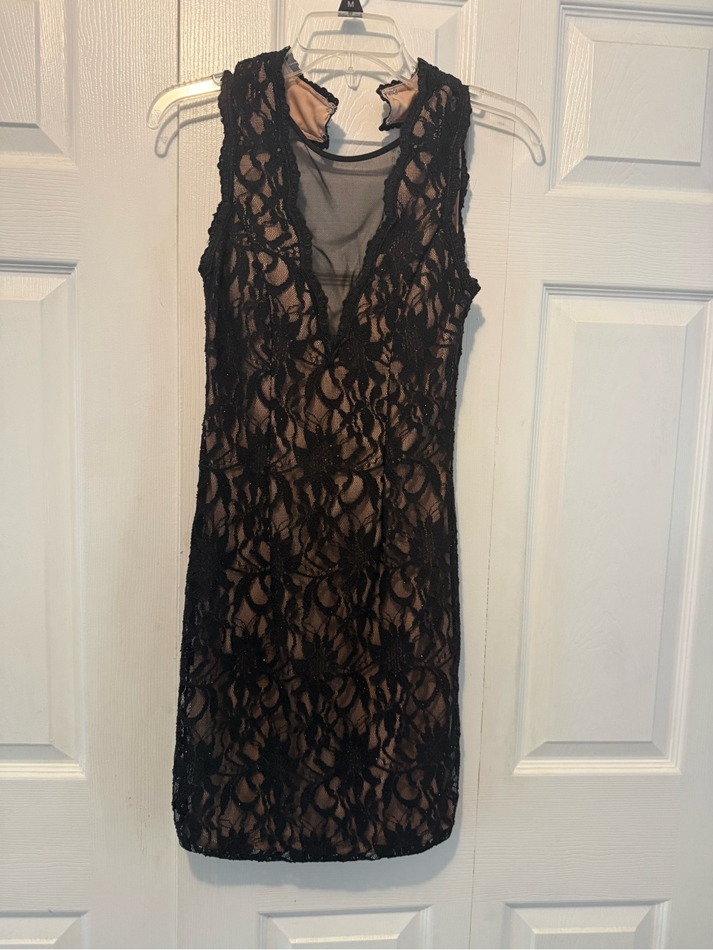 Jodi Kristopher Black Lace Slip Dress with Nude Underlay